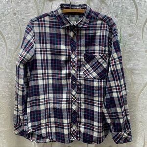 TNL Mode Plaid Button Down Shirt Mens Large Navy Blue Red Cotton Classic